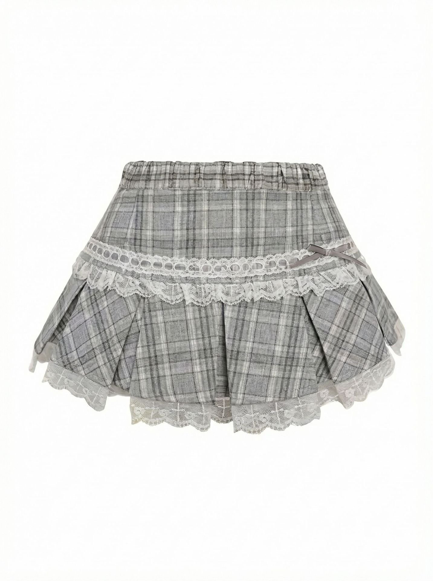 College-style Bow-tie Top With Ruffled Gray Skirt Set - الصورة 2