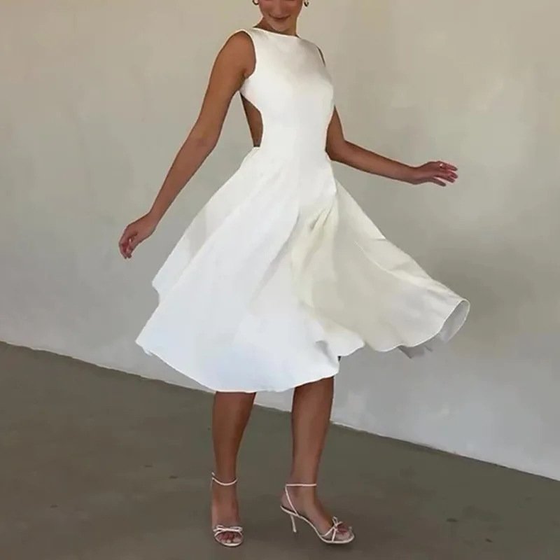 Women's Backless Fashion Crewneck Sleeveless Dress - الصورة 4