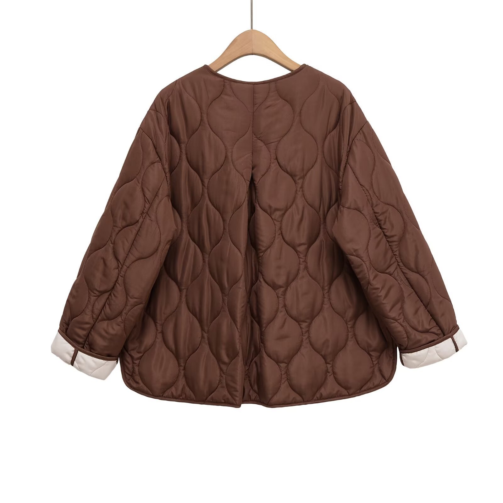 Dark Brown Crew-neck Long-sleeve Cotton Jacket - الصورة 5
