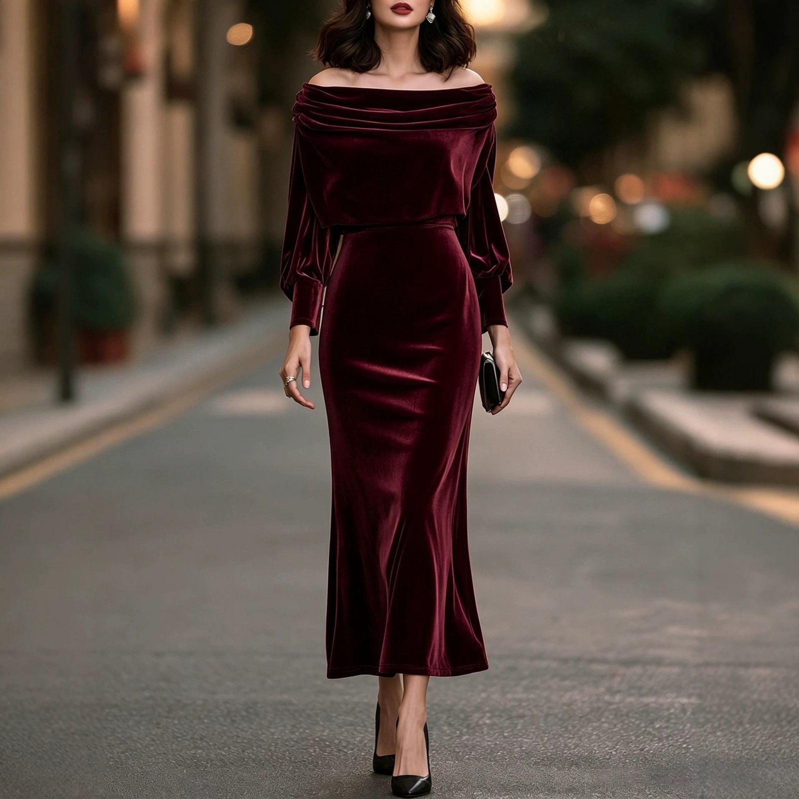 New Elegant Velvet Waist-cinching Dress - الصورة 5