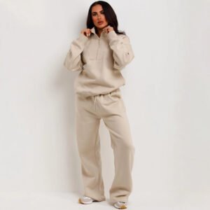 Zip-up Hoodie And Wide-leg Pants Two-piece Set