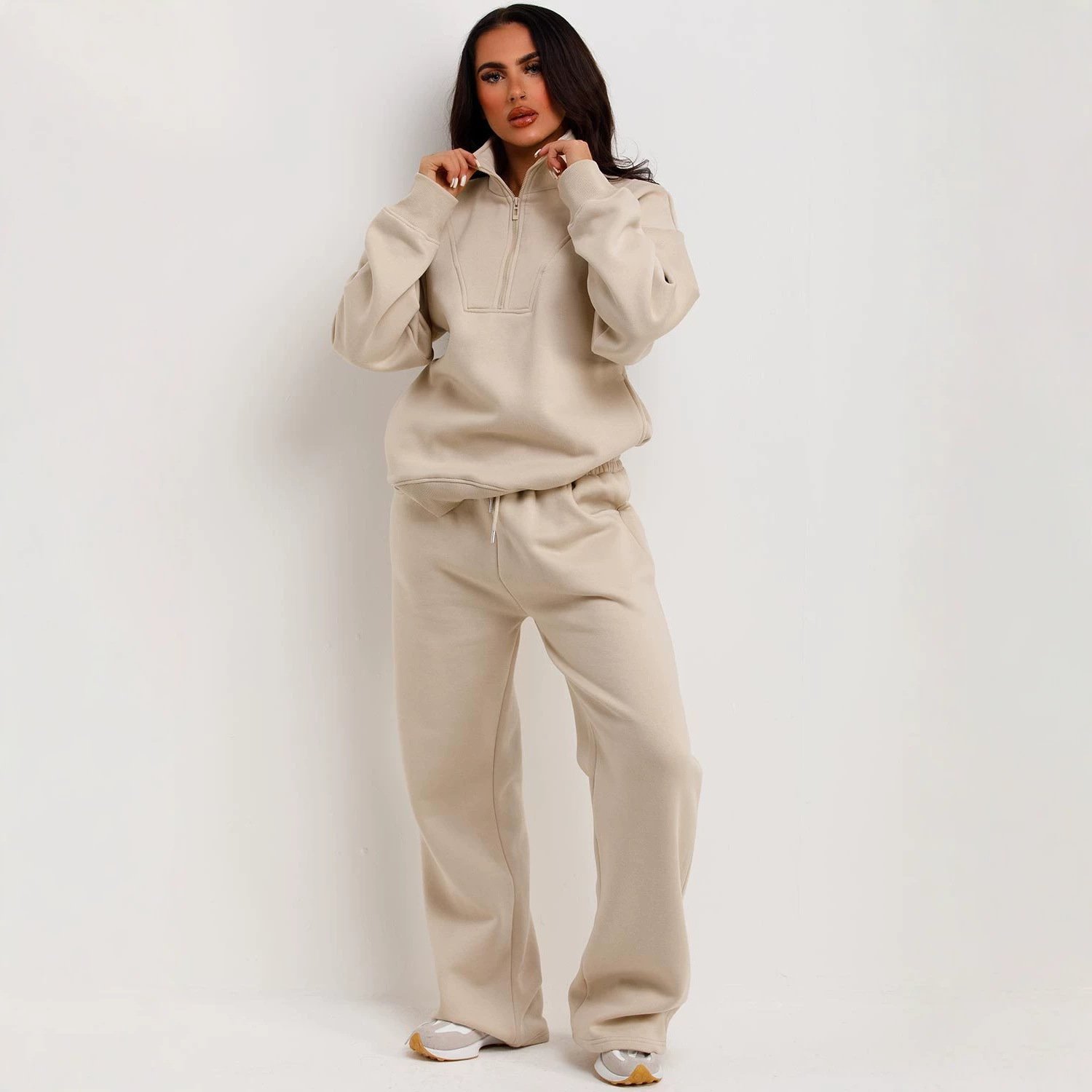Zip-up Hoodie And Wide-leg Pants Two-piece Set
