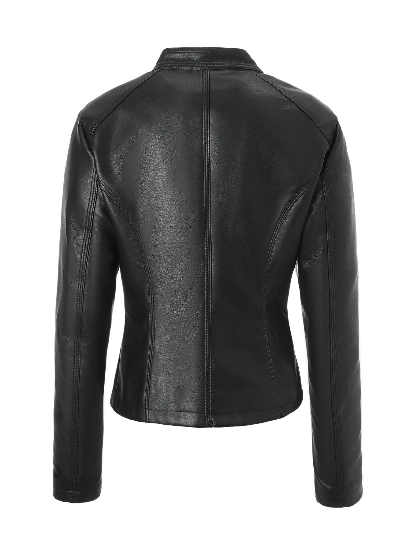 Women's Stand-collar Zip-up Biker PU Leather Jacket - الصورة 8