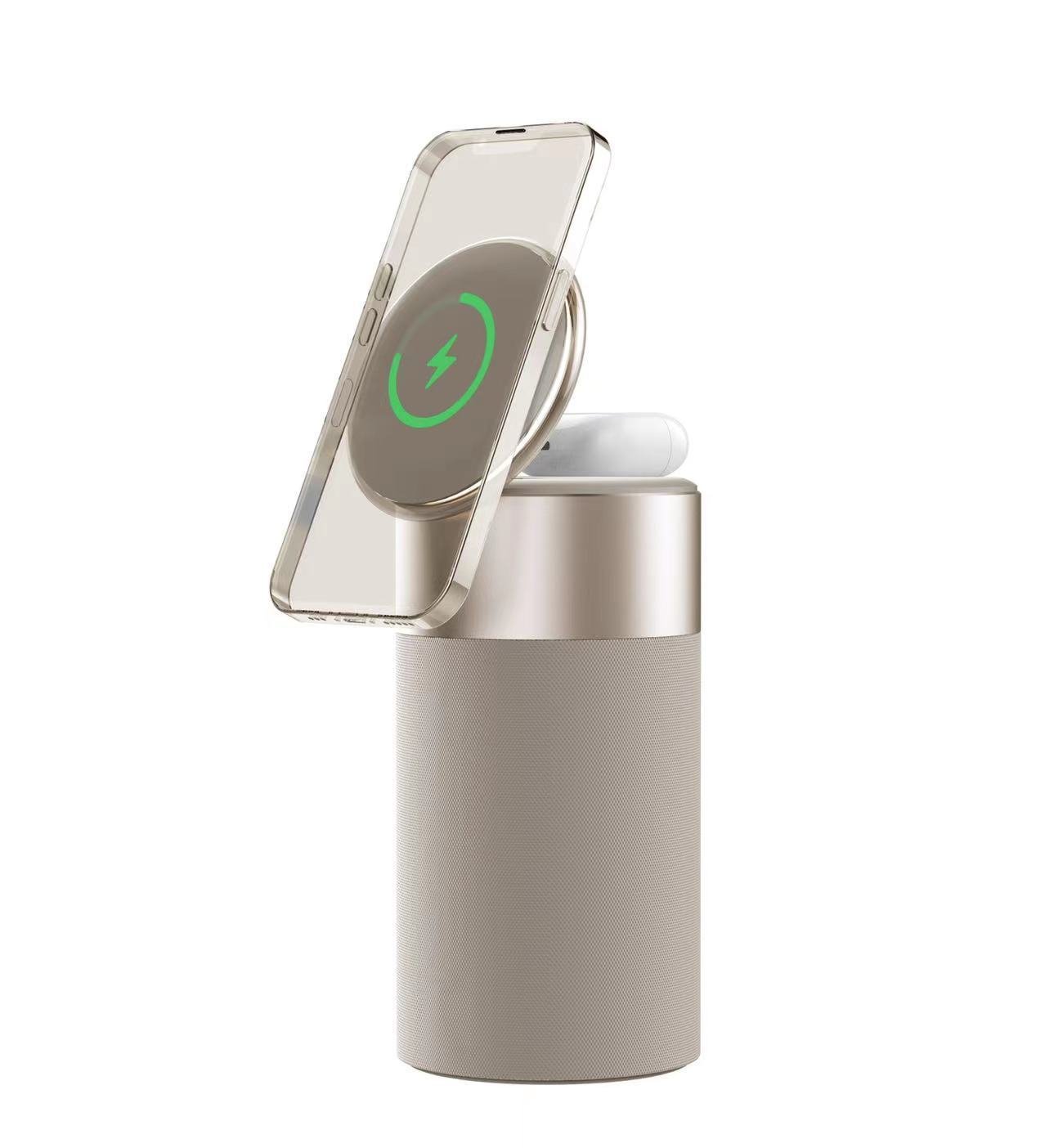 3 In 1 Multi-Function IPhone And AirPods Wireless Charger Portable Bluetooth Speaker With Touch Lamp For Home And Office - الصورة 4