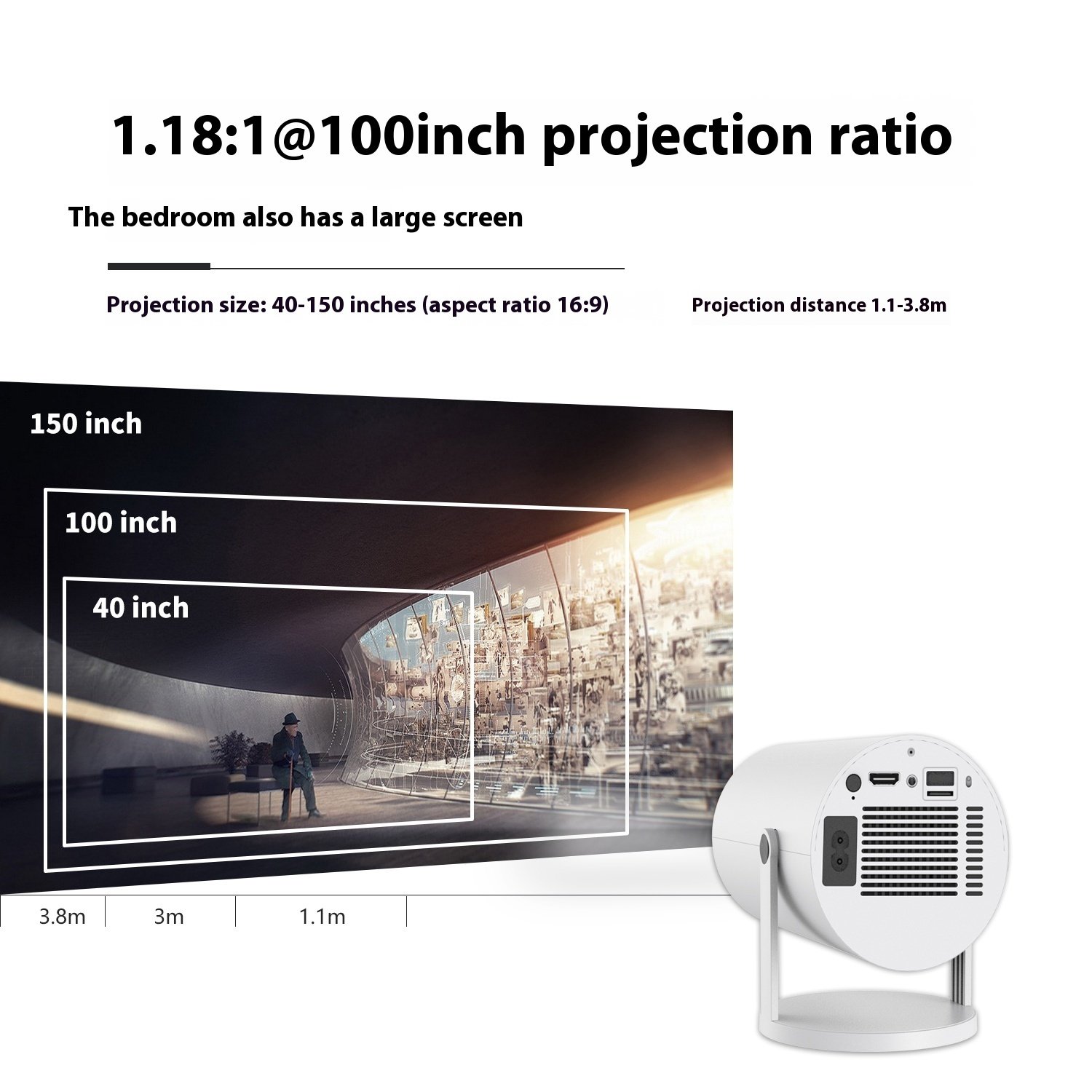 Portable Projector Small Straight Projector For Home Use 180 Degrees Projection Angle Automatic Focus Home Video Projector - الصورة 2
