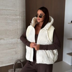 Outerwear Cotton Vest With Hood Knitted Patchwork Waistcoat