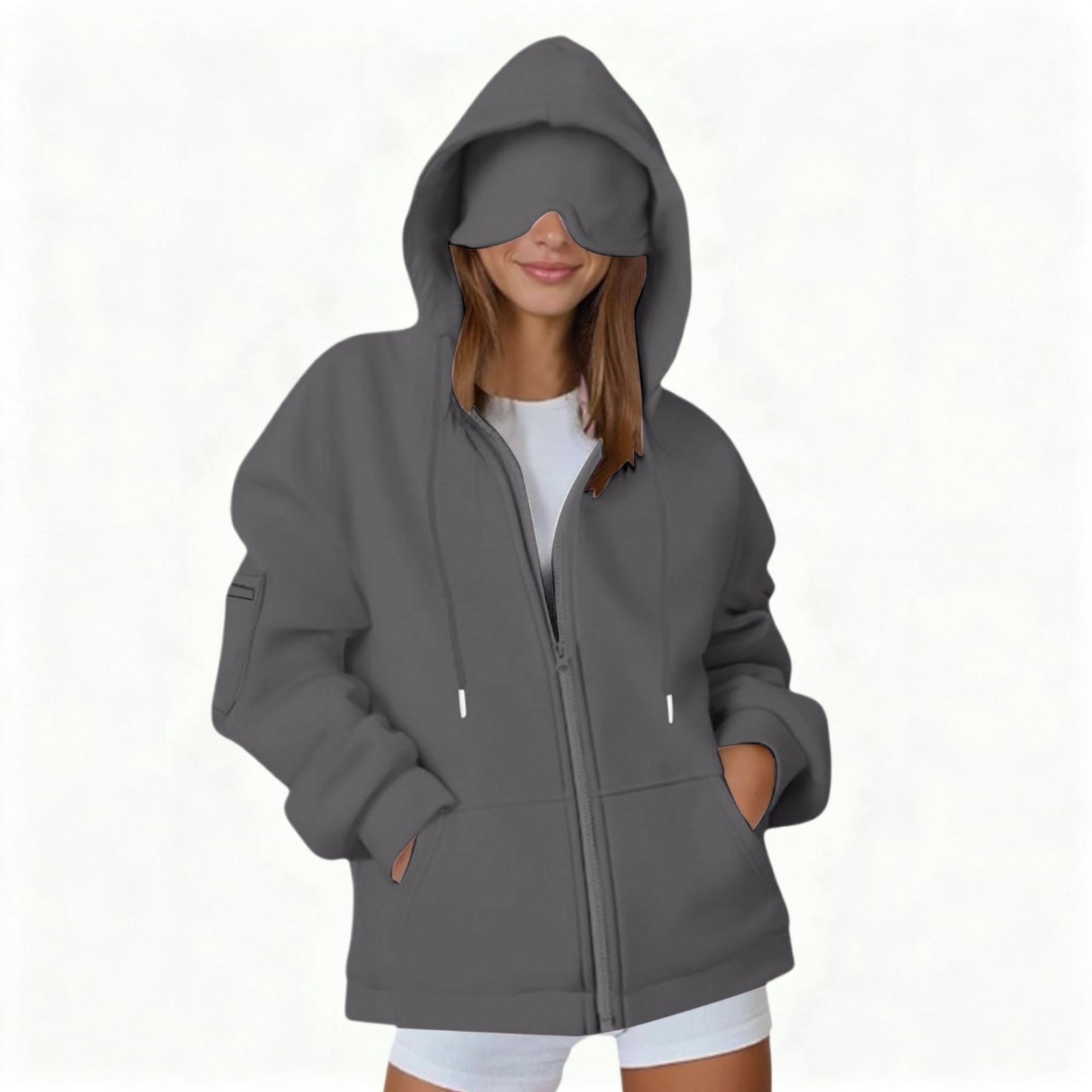 Hooded Cardigan Long-sleeve Zip-up Sweatshirt For Women - الصورة 6